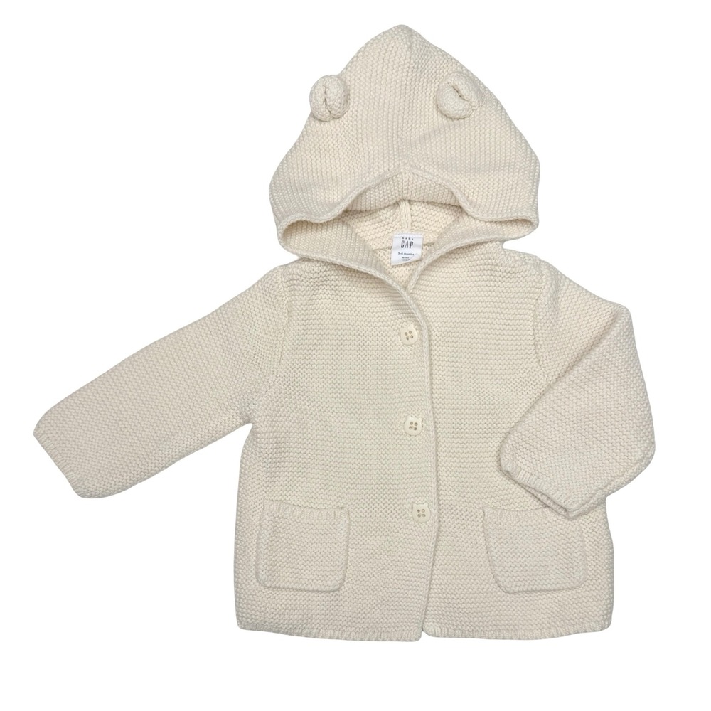 Baby Gap Brannan‎ Bear Hooded Knit Sweater Cream Cardigan 3-6 Months